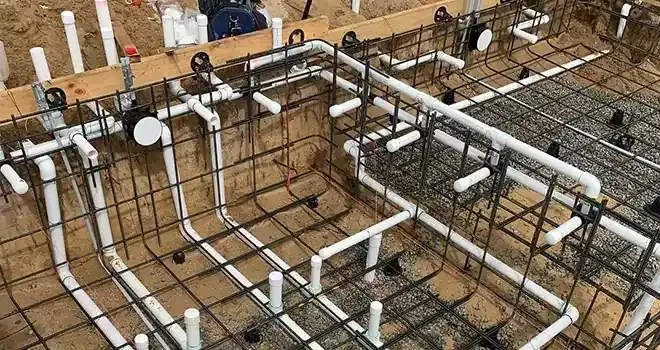 مرحلة السباكة في إنشاء المسبح